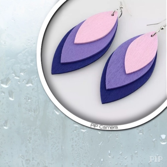 Purple Leaf Wood Earrings - Picture 1 of 1